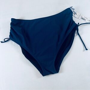 Women's Navy Blue Mid-Rise Hipster Swim Bikini Bottom Size 12 NWT Side Tie
